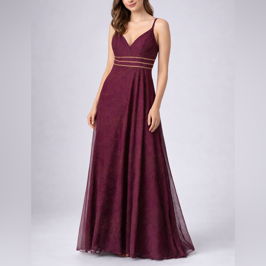 Xtraordinary Burgundy Wine Gold Maxi Dress Size 11 Evening Gown Long Flowy